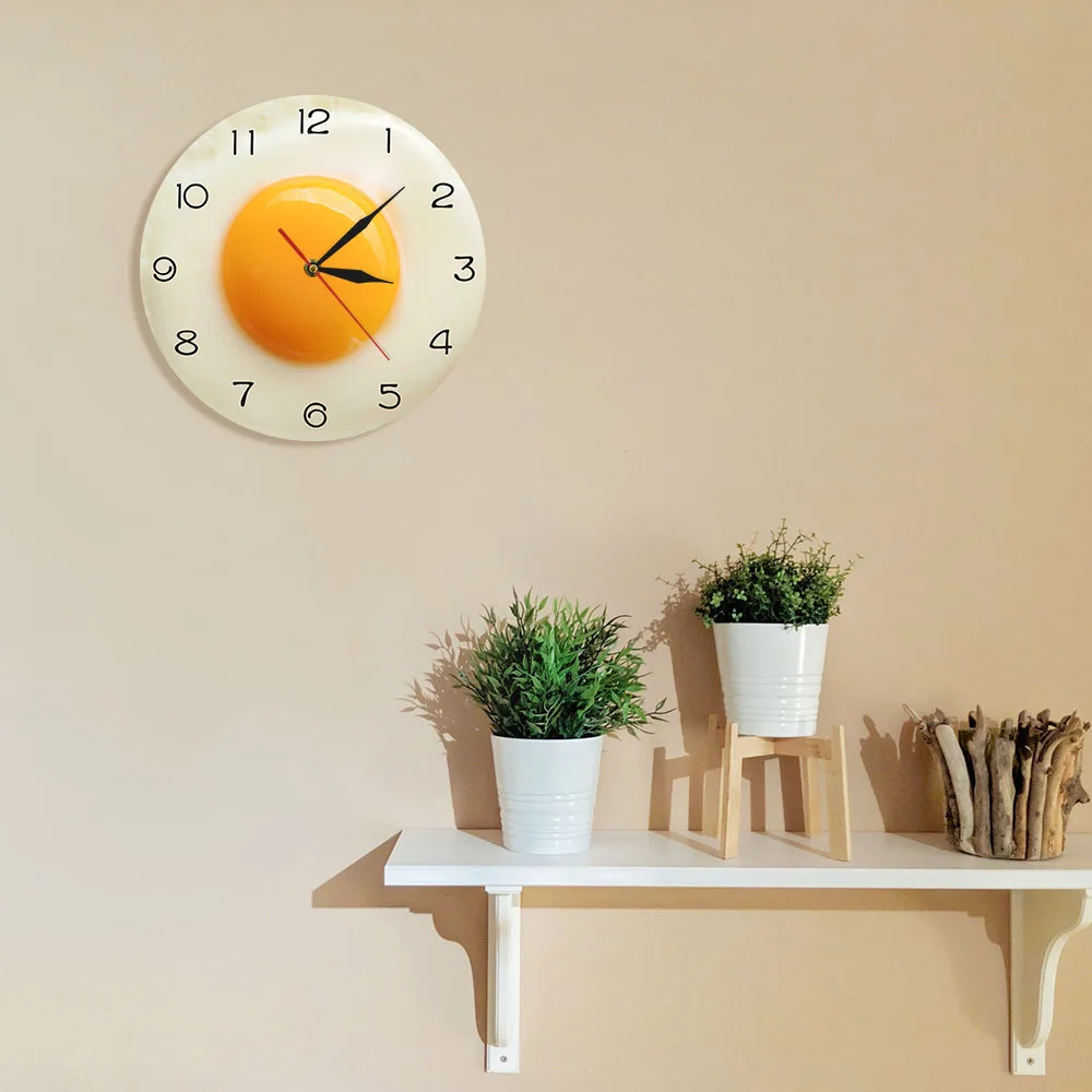 Moderno e Minimalista de Design Gráfico 3D de pequeno-Almoço Tema Relógio de Parede Omelete Relógio de Cozinha em Casa Sala de estar Decorativa Relógio de Parede
