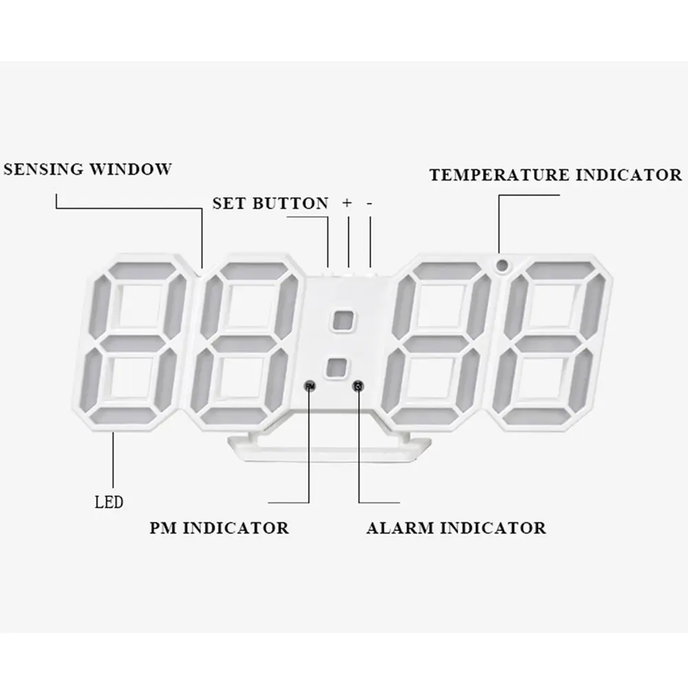 LED3D Estéreo, Relógio de Parede da área de Trabalho Mute Relógio Multifuncional 3D Relógio Digital Relógio de Parede Relógio Eletrônico a Decoração Home