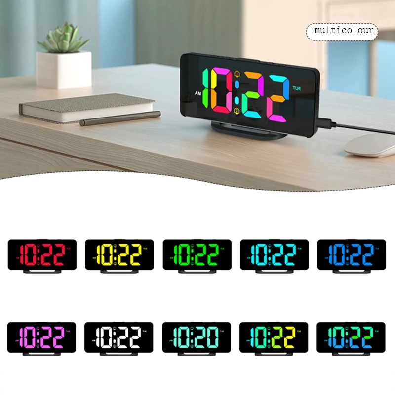 Relógio Digital de Mesa/Parede Dimmable Relógio Eletrônico com RGB Atmosfera de Luz do arco-íris Tempo USB Carregador de Semana de Exibição