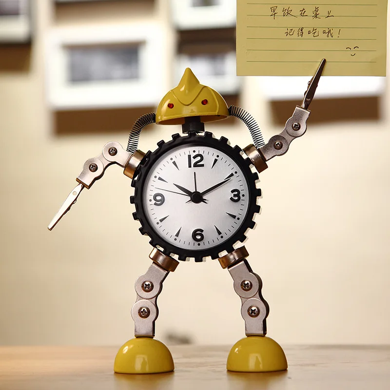 Metal Amigo Vento Robô Alunos Utilizam de desenhos animados para Crianças de Silêncio do Alarme do Relógio Para Criar Adorável Relógio Despertador, Relógio de Cabeceira
