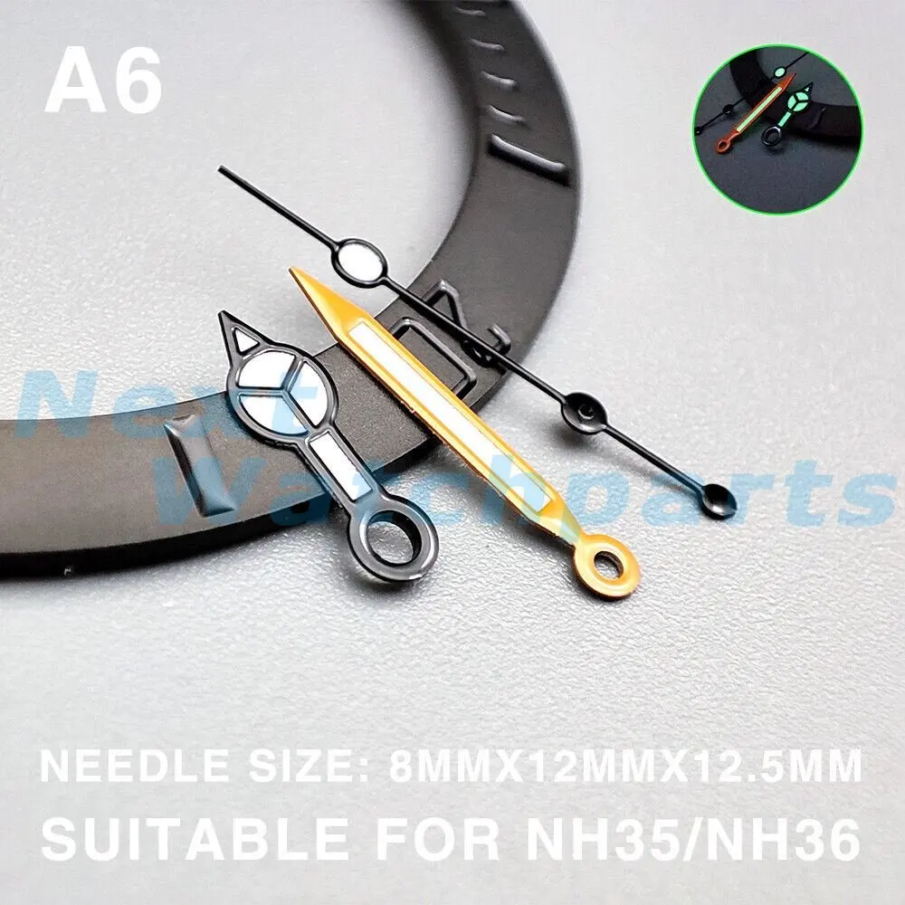 Verde Luminoso Preto Guarnição de 12,5 mm ponteiros do Relógio para Miyota NH35/NH36/NH38 Movimento