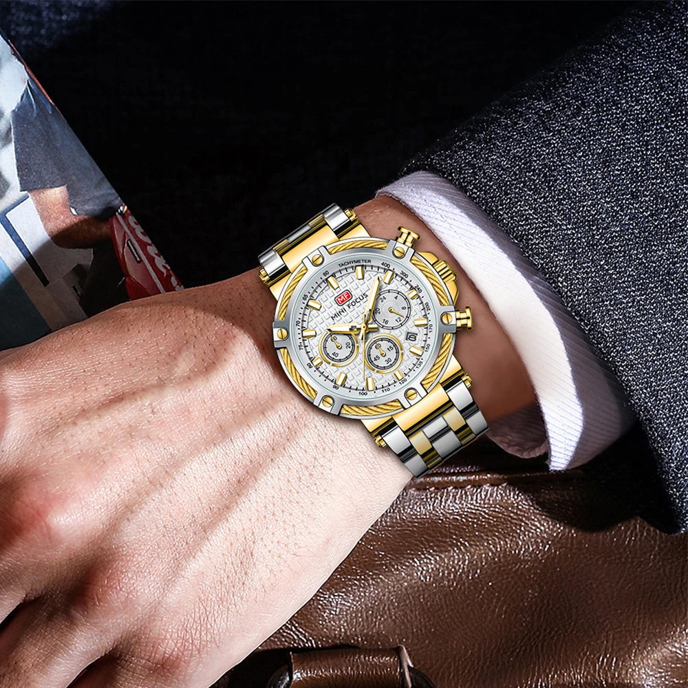 Homens Relógios Impermeável de Aço Inoxidável Cronógrafo ponteiros Luminosos de Moda de Luxo de Marca Top de Quartzo Relógio de Pulso dos Esportes Para Homens