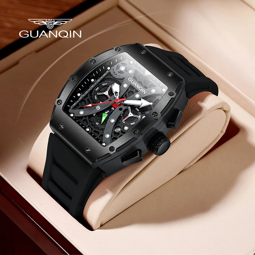 GUANQIN 2023 Nova Mens Relógios Automáticos Mecânicos Para Ver os Homens Turbilhão Impermeável Esportes Pulseira de Borracha Sapphire Reloj Hombre