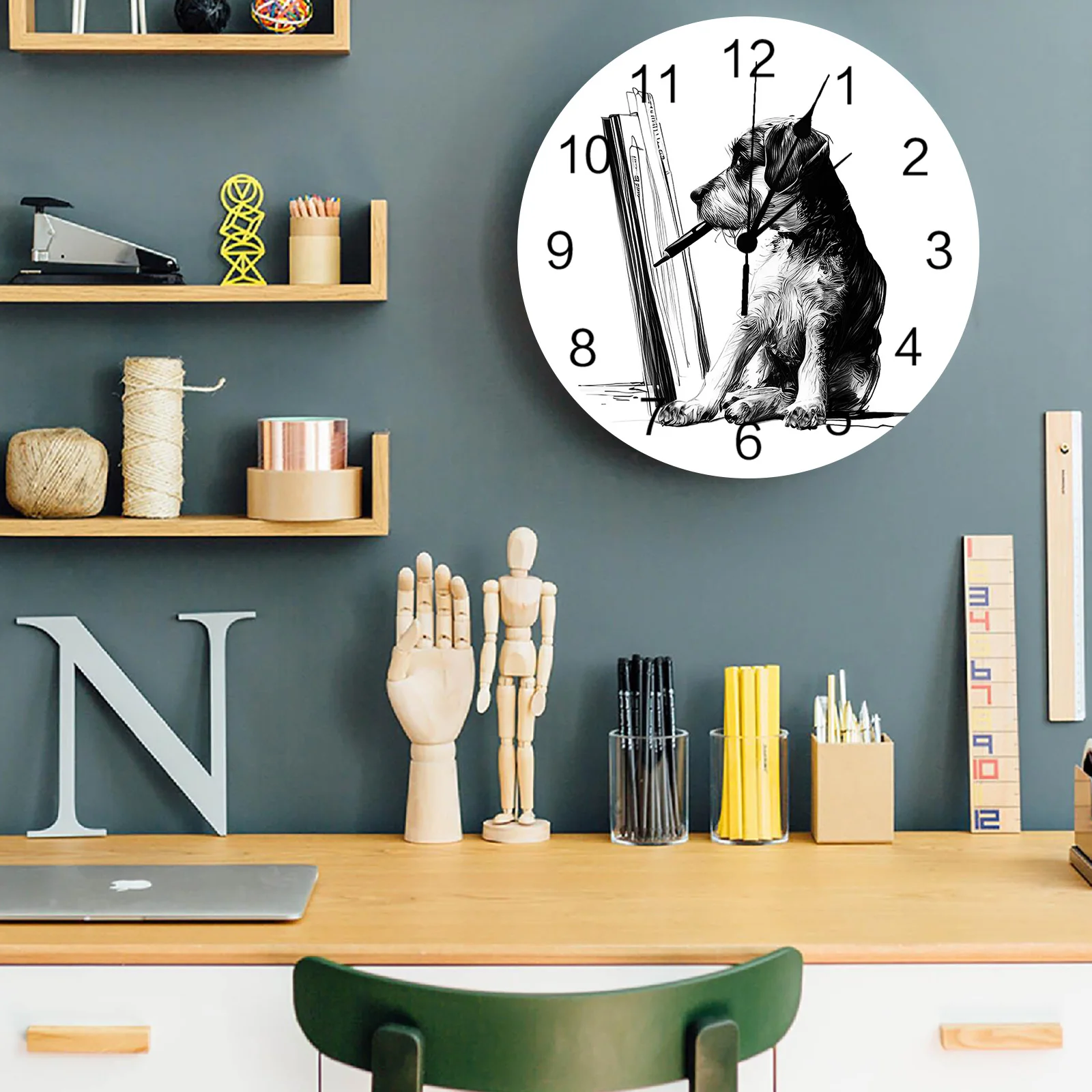 Cães de Mão-extraídas de Relógio de Parede Silenciosa Digital Relógios para Casa, Quarto, Cozinha Decoração de Suspensão Assistir