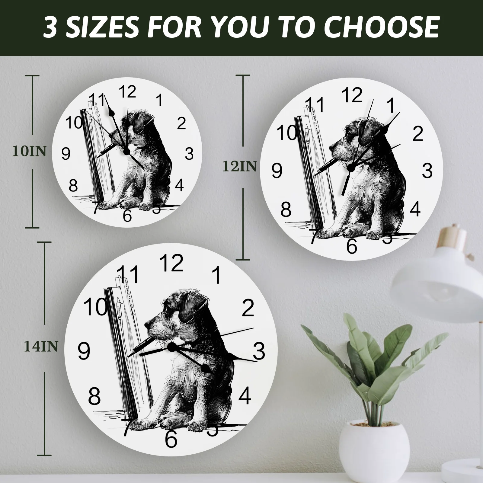 Cães de Mão-extraídas de Relógio de Parede Silenciosa Digital Relógios para Casa, Quarto, Cozinha Decoração de Suspensão Assistir