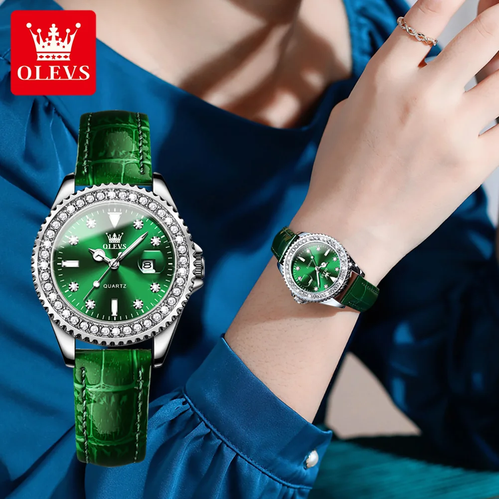 OLEVS 9945 Quartzo Mulheres Relógios Pulseira de Couro Clássica de Luxo Original de Senhoras relógio de Pulso Luminoso do Relógio à prova d'água Para Mulheres