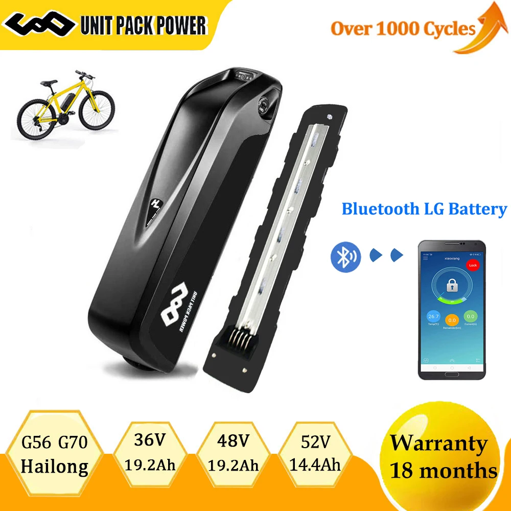 Bluetooth Ebike Bateria 36V 52V 48V 14.4 Ah 19.2 Ah Bicicleta Elétrica Hailong Bateria G56 G70 para o Motor de 1500W 1000W 750W 500W 350W