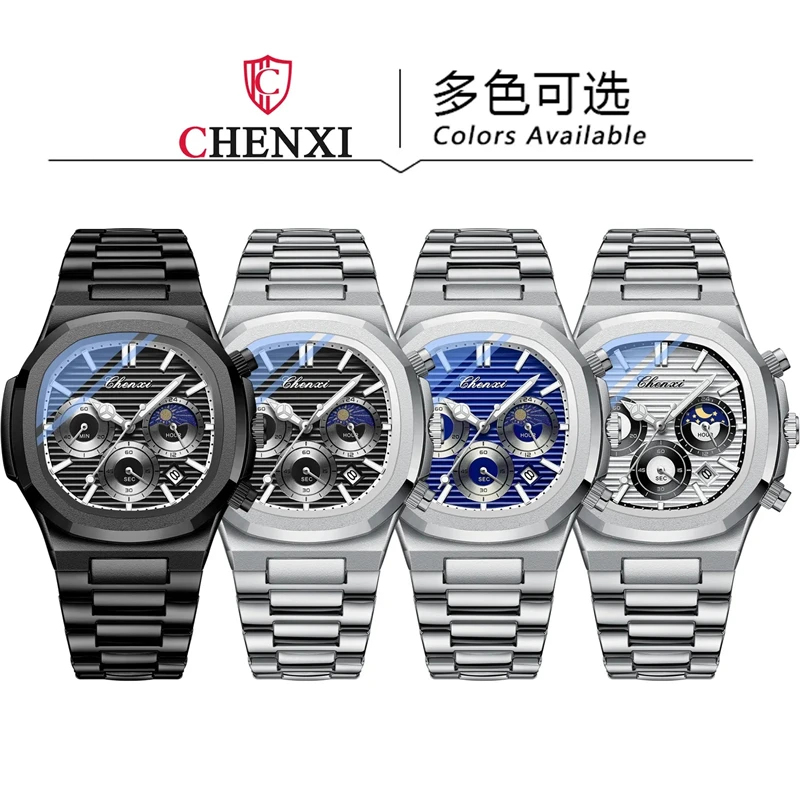 CHENXI 922 Novo Negócio de relógios Para Homens Data de Quartzo Relógios de pulso Com Cronógrafo de Aço Inoxidável Luminosa Masculino Clcok 2023