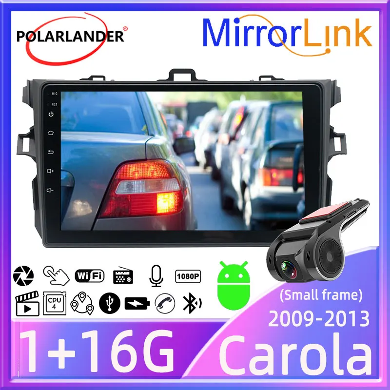 Carro Rádio 9 polegadas 2din Android 10 Com Pequeno Quadro wi-Fi 1+16G Touch Screen Bluetooth de Navegação GPS para Toyota Corolla 2009-2013