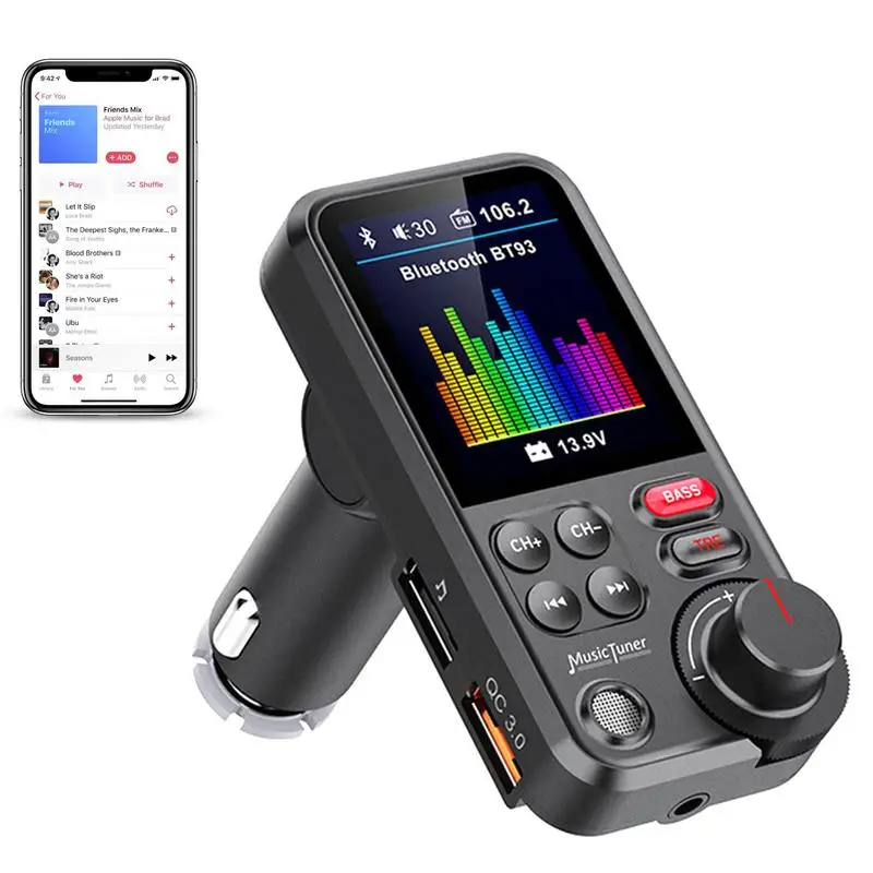 Transmissor FM Carro MP3 Player TF Cartão do Disco de U Reprodução QC3.0 Carregador do Carro de mãos livres BT 5.0 Kit para Viatura Modulador de FM Com Ecrã a Cores de