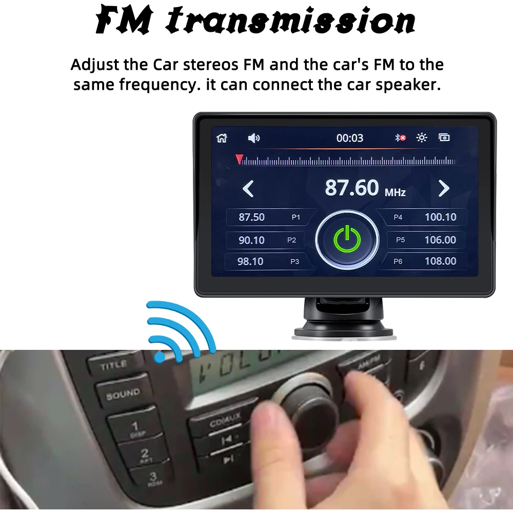 Portátil, Tela De Toque Sem Fio De Marcha À Ré Vídeo Carplay Bluetooth5.0 Multimédia Receptor Estéreo De 7