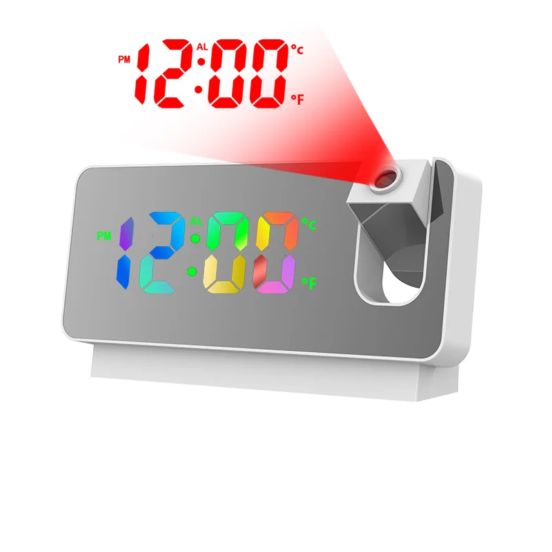 DIODO emissor de Projeção Digital Relógio Despertador Rotação de 180° USB Eletrônico de Teto Projetor de Relógio Despertador para o Quarto de Cabeceira Relógio de secretária