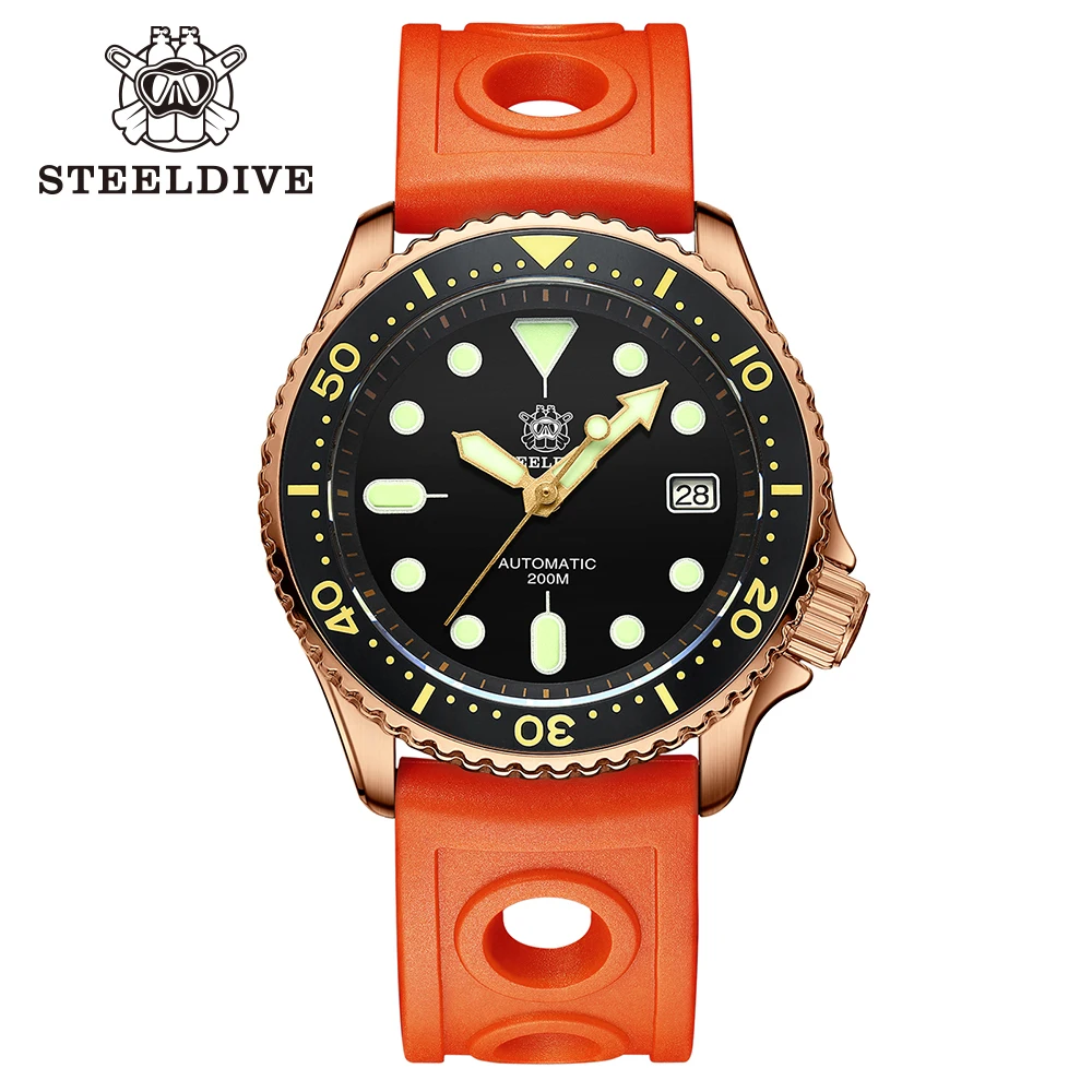 STEELDIVE SD1973S(NOVO) Bronze Abalone Homens Relógio de Luxo 200M Impermeável Suíço Luminosa NH35 Movimento Mecânico de Mergulho relógio de Pulso