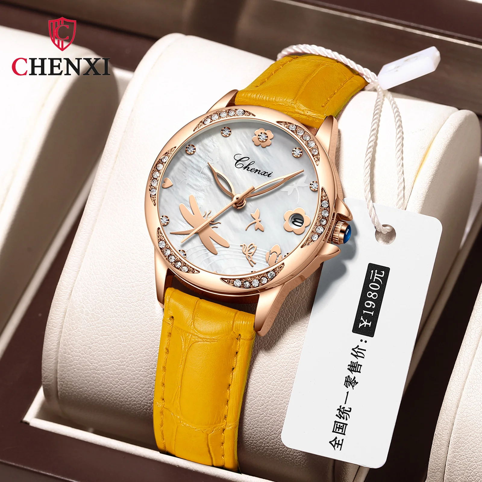 Chenxi 312 Quente Novas Mulheres Da Moda Impermeável Relógios De Quartzo, Diamantes Calendário Do Ouro De Rosa Do Relógio Relogios Feminino