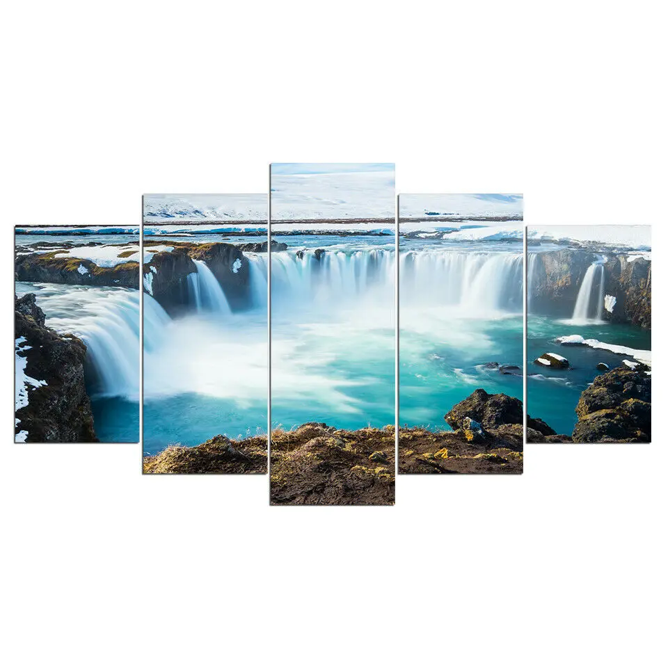 A Islândia Godafoss Cachoeira Paisagem De Lona Imprime Pintura, Arte De Parede Decoração Decoração Decoração De Quarto Pinturas Cartaz Painel 5