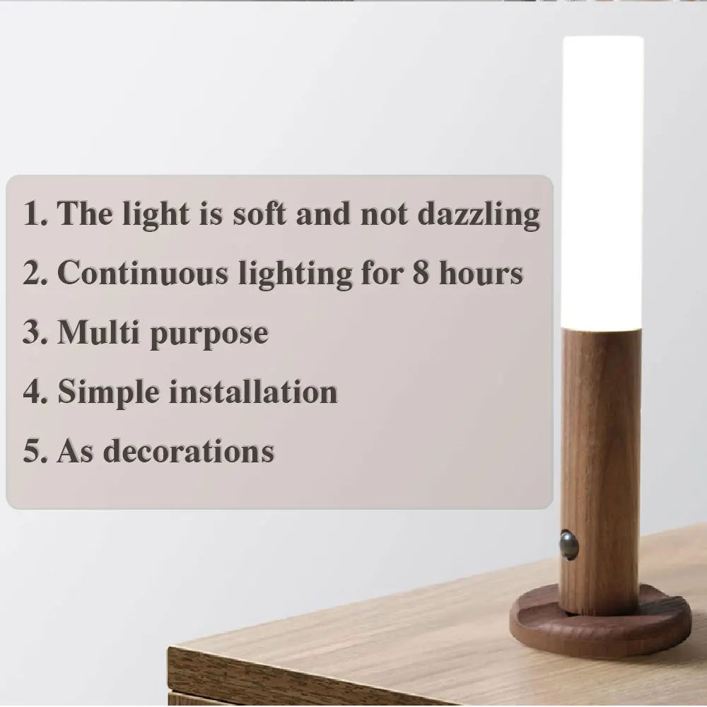 A Luz da noite a Vara de Madeira Magnético LED USB Quente Sensor de Movimento Lâmpada de Parede Magnético Corredor Armário Roupeiro Luz de Decoração de Casa de Luz