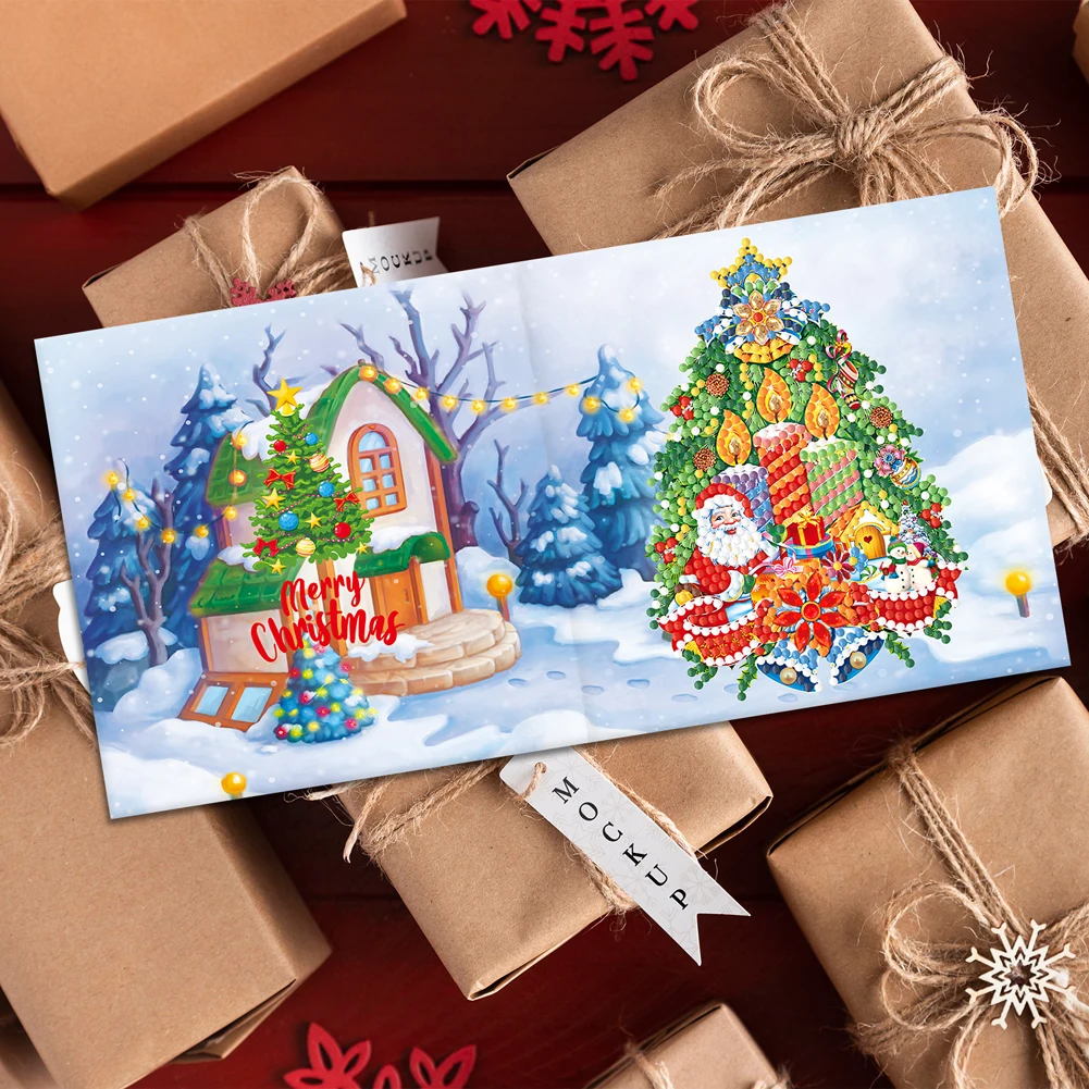 DIY de Natal Cartão de Diamante Pintura de Natal da Série Diamond Mosaico Artesanal Bordado de Flores Cartão de Presente de Natal