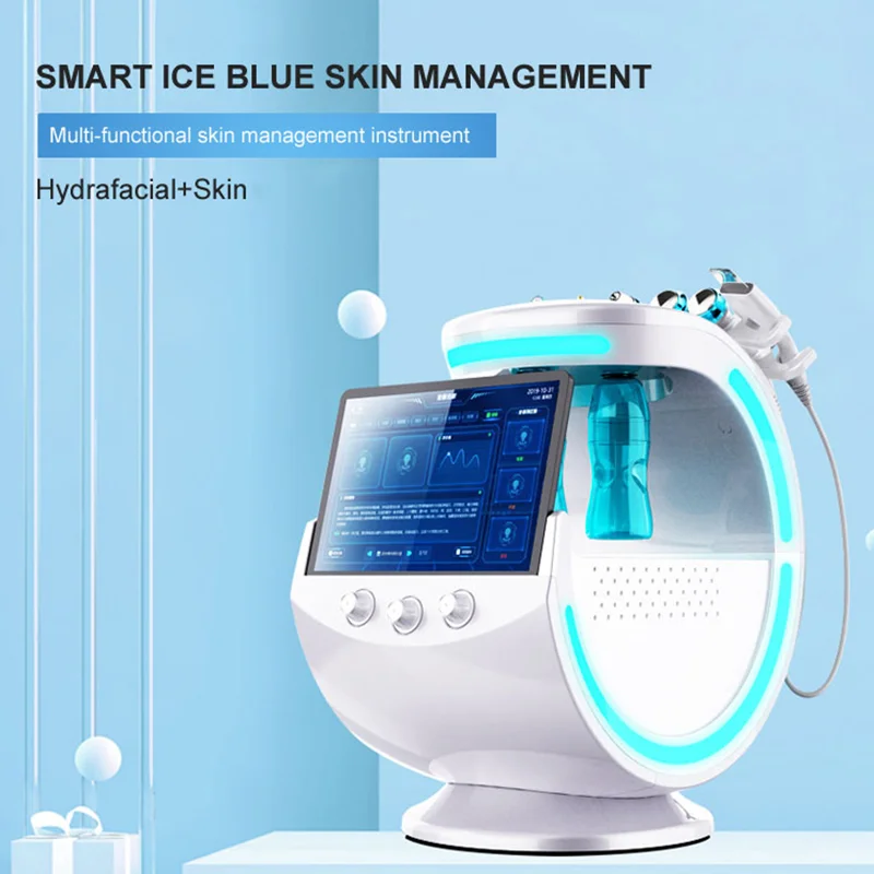 Ice Blue Magic Microdermoabrasão Da Pele Do Espelho Analisador De Oxygene Hydrafacial Máquina De Ultra-Som Profissional De Cuidados Da Pele Crioterapia