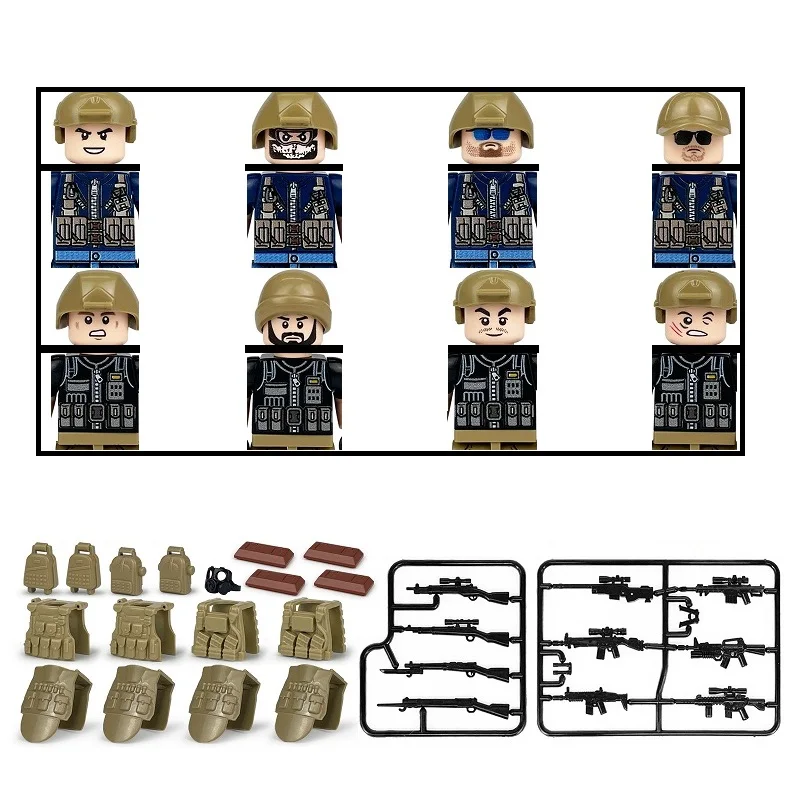 American Mercenários Forças Especiais 8PCPS/Lote Figura Militar Soldado Colete Arma do Exército Blocos de Construção Tijolos Presentes Brinquedos