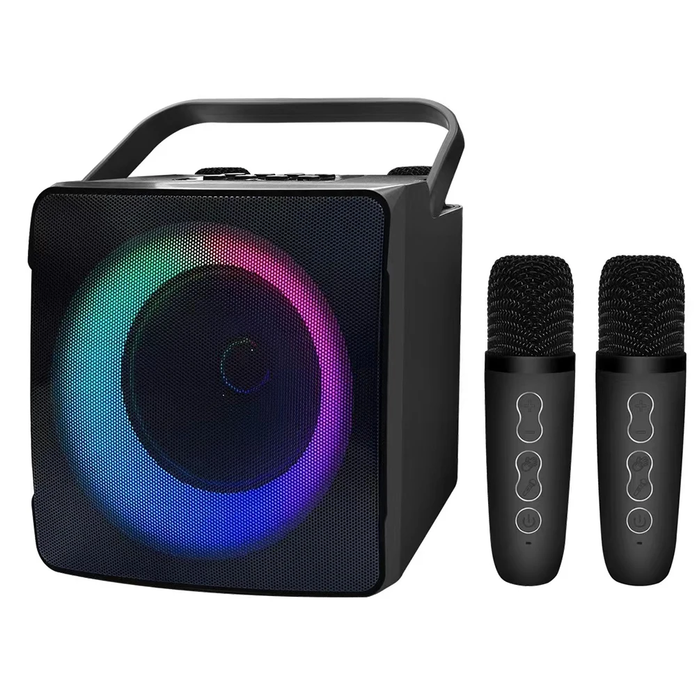 Luz RGB Casa de Karaoke 10W Portátil compatível com Bluetooth alto-Falante de Karaoke USB do Cartão do TF do Subwoofer de Música do Centro de Áudio Presentes de Aniversário