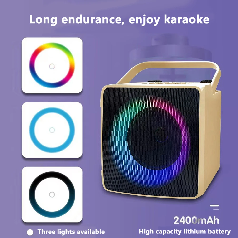 Luz RGB Casa de Karaoke 10W Portátil compatível com Bluetooth alto-Falante de Karaoke USB do Cartão do TF do Subwoofer de Música do Centro de Áudio Presentes de Aniversário