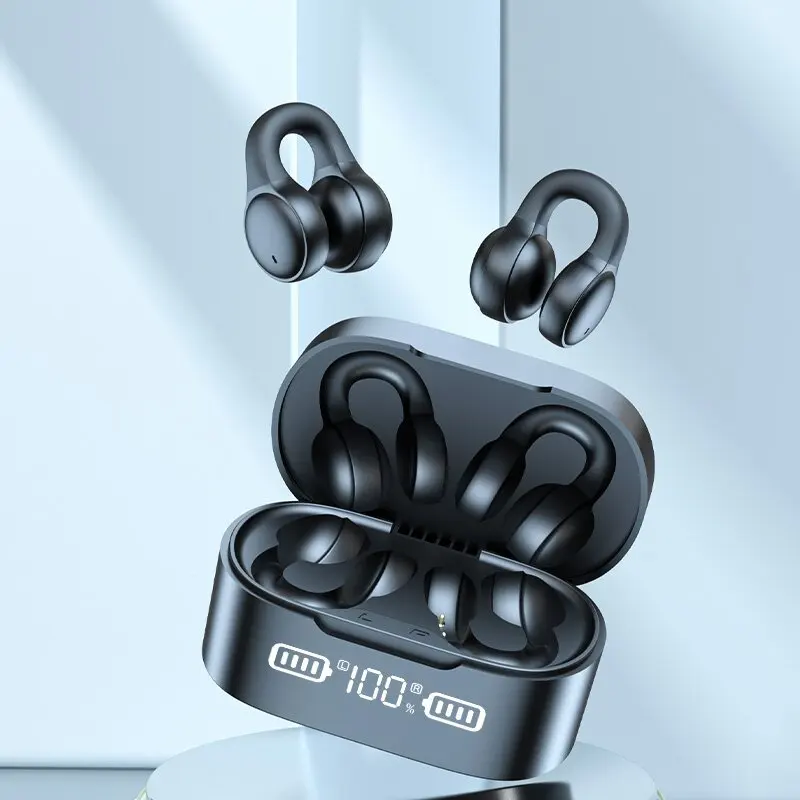 TWS Clip-on Fones de ouvido Bluetooth Osso Condução de Abrir ear Fones de Ouvido de Esportes Fones de ouvido sem Fio Com Microfone Controle de Toque Impermeável
