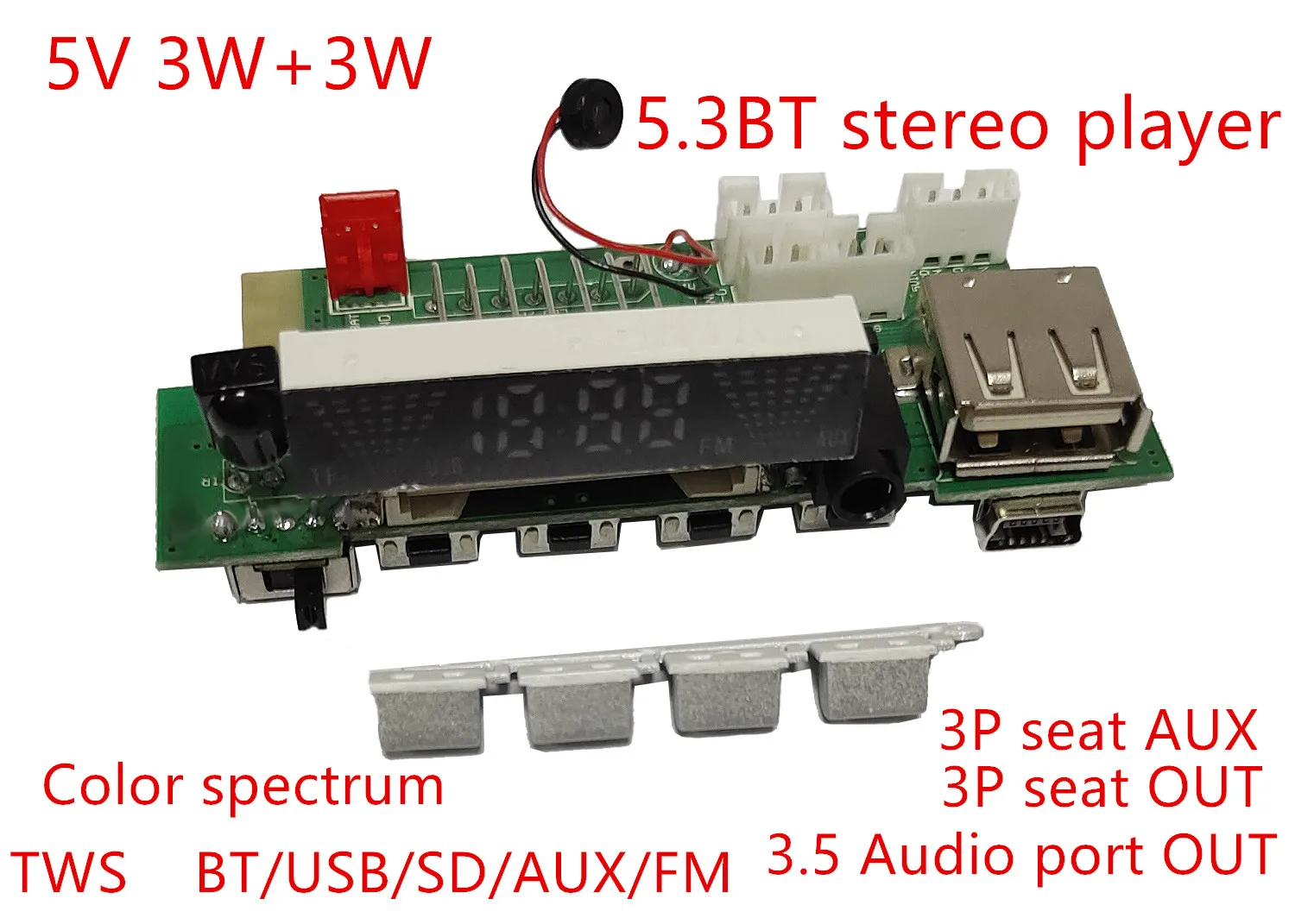 5V Bluetooth TWS 3W+3W Display Digital Player Lntelligent Bluetooth Gravação de Amplificador de Potência de circuito impresso, Gravação em MP3 Decodificador de