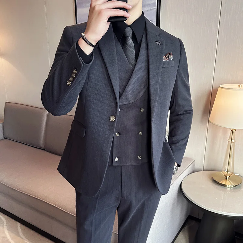 3 Terno de peça paletó, Calças de Colete / 2023 Moda de Nova empresa, masculina Casual Boutique de Negócios Faixa Magro vestido Formal casaco, calças