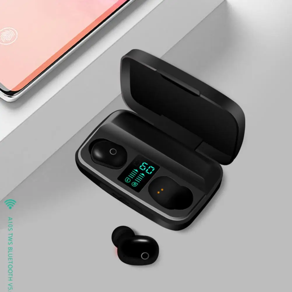 A10S Prática Bluetooth fones de ouvido Mini Bluetooth 5.0 Compacto TWS sem Fios No ouvido fones de ouvido Fones de ouvido sem Fio com Visor Digital