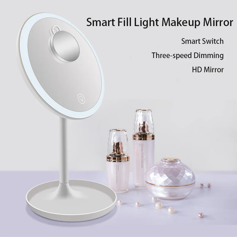 LED Espelho de Maquilhagem 5x Magnifie Compacto Simples da Base de dados com a Função de Armazenamento de Alta Refletividade mais Clara e Incolor Iluminação Suave Beleza