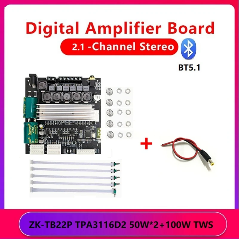 1 Conjunto Com o Cabo da C.C. ZK-TB22P Amplificador Conselho de 2.1 Canais Amplificador de Áudio da Placa de Áudio Bluetooth Amplificador Conselho