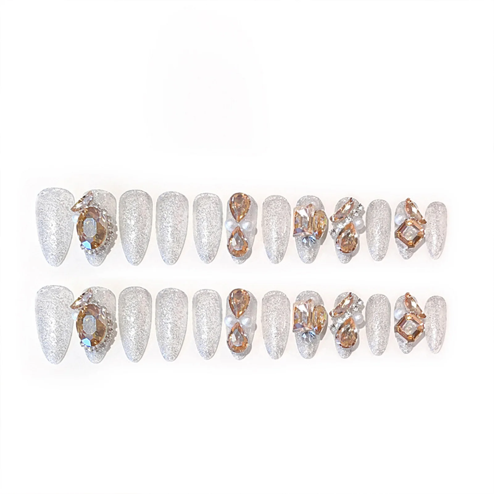 Champanhe cristal de rocha Amêndoa Falso Unhas polonês livres de Uso Durável Manicure Conjunto para Mulheres Meninas a Decoração da Arte do Prego