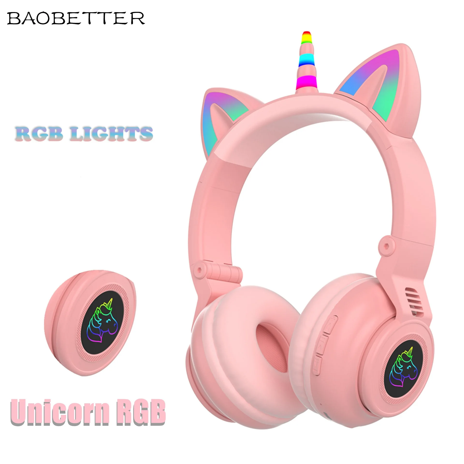 RGB Luzes Unicórnio sem Fio sobrecarga de fones de ouvido com Microfone Estéreo de Baixo Crianças de Música de Fone de ouvido hi-fi Meninas Fones de ouvido Bluetooth