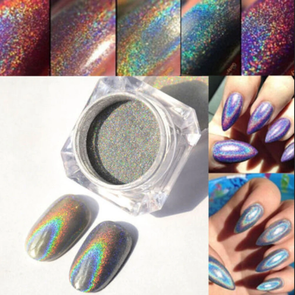 1g Holográfico Unhas Pó de Cromo Laser Espelho de Design de Glitter Nail Art Pigmento Esfregue Pó Flocos de Decorações Escova Manicure