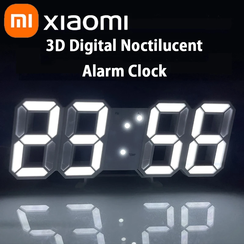 Xiaomi 3D LED Relógio Digital Luminoso de Moda-Relógio de Parede Multifuncional, Criativo USB Plug no Relógio Eletrônico a Decoração Home