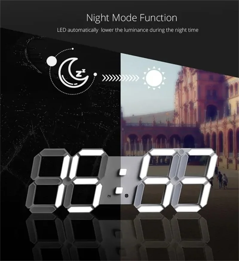 Xiaomi 3D LED Relógio Digital Luminoso de Moda-Relógio de Parede Multifuncional, Criativo USB Plug no Relógio Eletrônico a Decoração Home