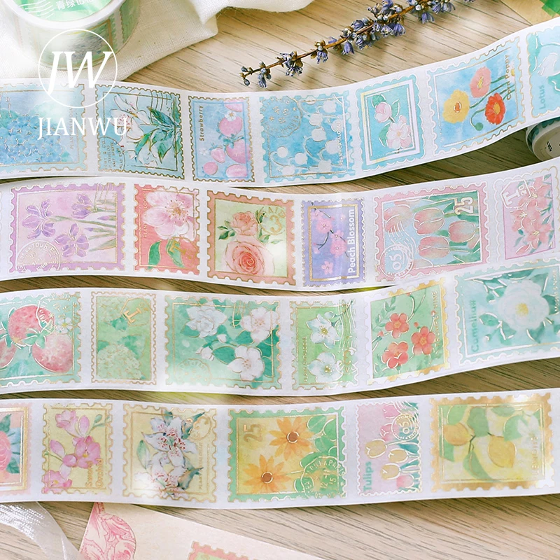JIANWU 30mm*300cm Mosaico Post Office Série Literária Flor de Bronzeamento Material de Decoração de Washi Tape Criativo DIY Jornal de papel de carta