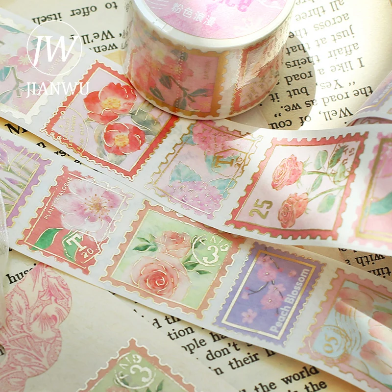 JIANWU 30mm*300cm Mosaico Post Office Série Literária Flor de Bronzeamento Material de Decoração de Washi Tape Criativo DIY Jornal de papel de carta