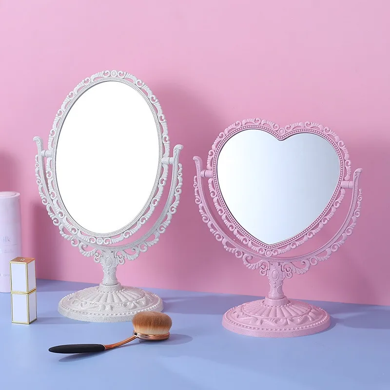 Coração em forma de espelho do ambiente de Trabalho a maquiagem espelho de um Espelho de maquilhagem Quarto Espelho Europeu-Estilo Retro duas Faces de Maquiagem a Menina Oval