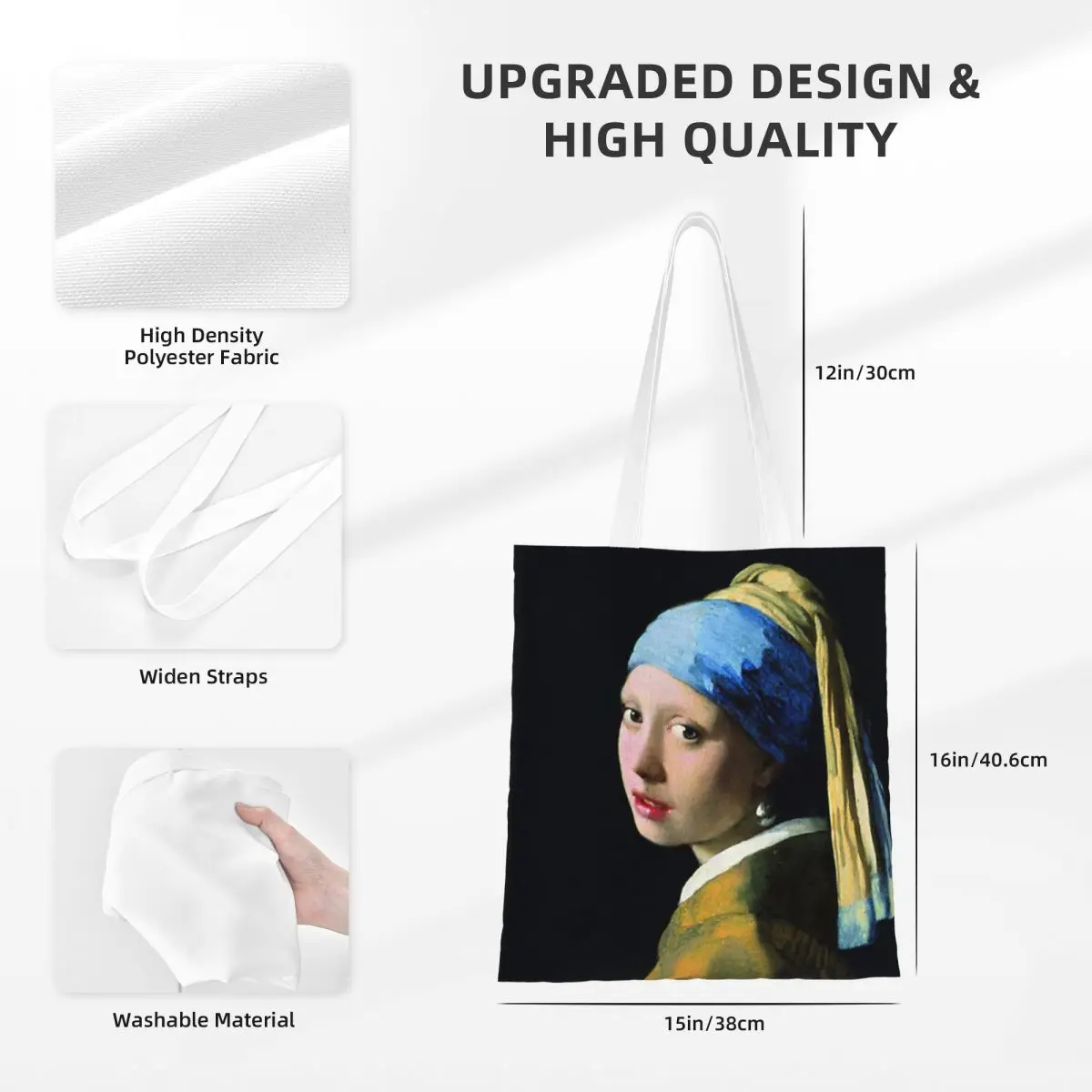 um Vermeer Moça Com Brinco de Pérola Saco de Shopping da Lona A Tote Bag Sacos de Compras Dobrável Mulheres de Ombro Tote Bolsa de Viagem