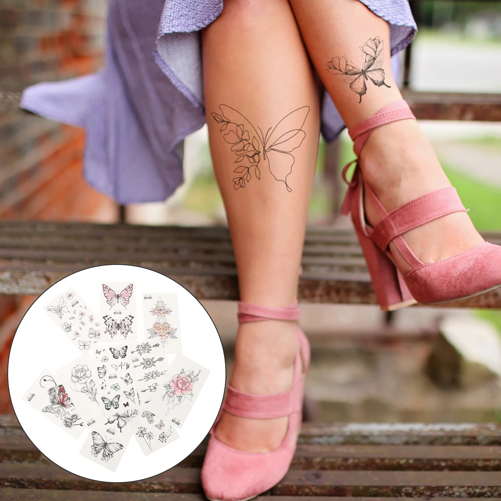 20 Folhas Falsas Tatuagens Adesivo Temporário Menina Borboleta Fresco Pequeno Vintage Personalizados Decorativos