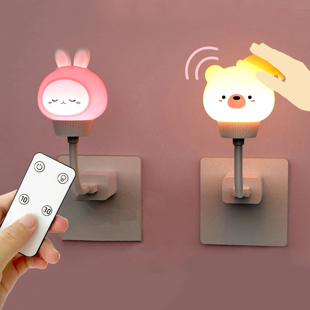 USB dos desenhos animados Bonitos da Noite de Luz Com Controle Remoto Bebês Quarto Decorativos de Alimentação Luz de Cabeceira Tabe Lâmpada de Presentes de Natal Para Crianças