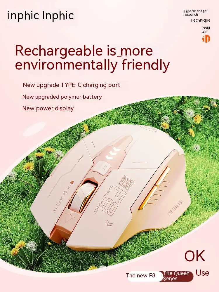 Inphic F8 Mouse sem Fio 2.4 GHz Bluetooth modo de Três 2400dpi Silêncio Mouse Typec Recarregável Jogo Para Computador Acessório Presentes