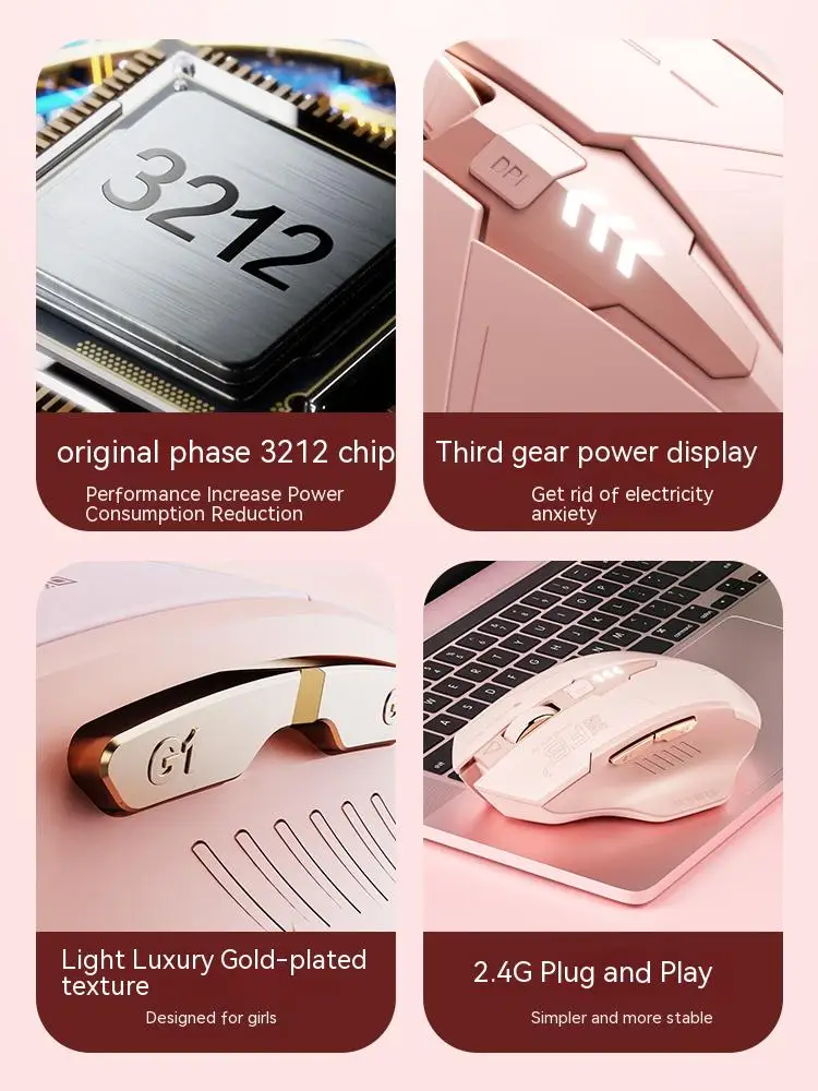 Inphic F8 Mouse sem Fio 2.4 GHz Bluetooth modo de Três 2400dpi Silêncio Mouse Typec Recarregável Jogo Para Computador Acessório Presentes