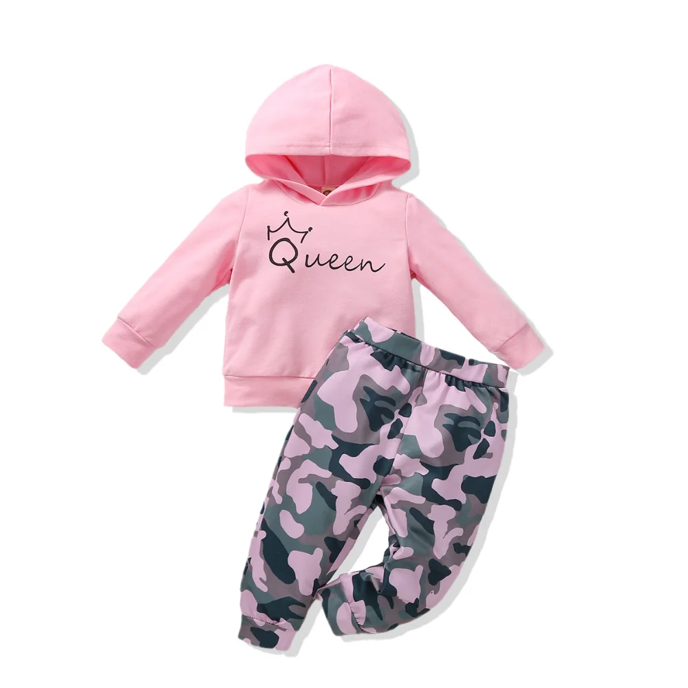 Grupos do bebê para meninas de Algodão de 100% de camuflagem de moletom com capuz para bebê meninas de 0 a 12m roupas de bebê de Moda de Roupa