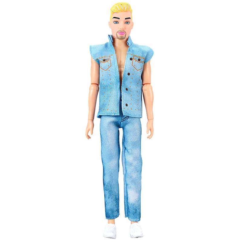 A moda de Filmes conjunto de Roupa Para Ken Menino Boneca Azul Superior Calças e Sapatos Brancos, Roupas Para a Barbie Namorado Ken Acessórios Brinquedos