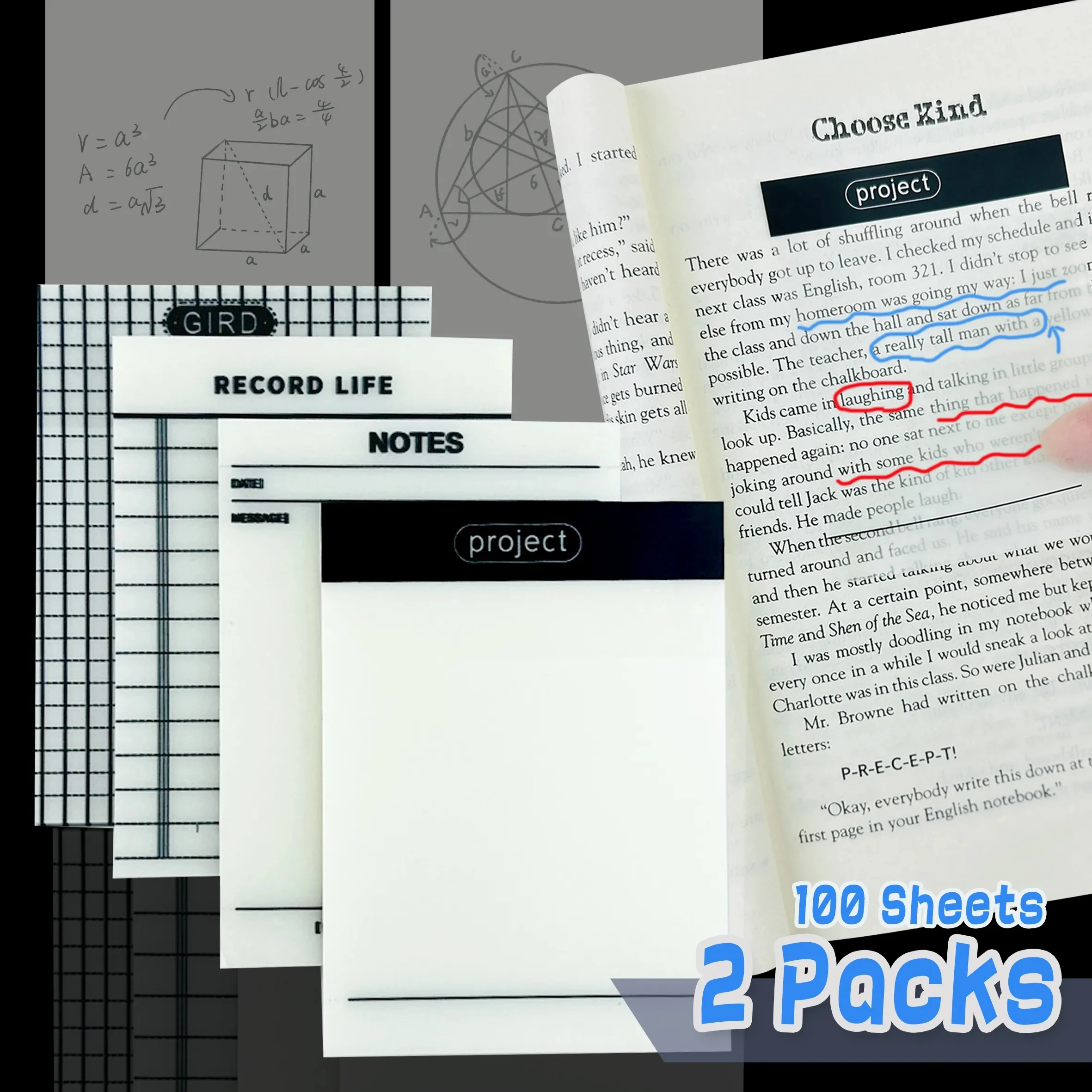 2Packs Transparente Notas Adesivos colocou-o Papel da Leitura Clara bloco de notas, blocos de notas Bonito papel de carta Escolar, material de Escritório