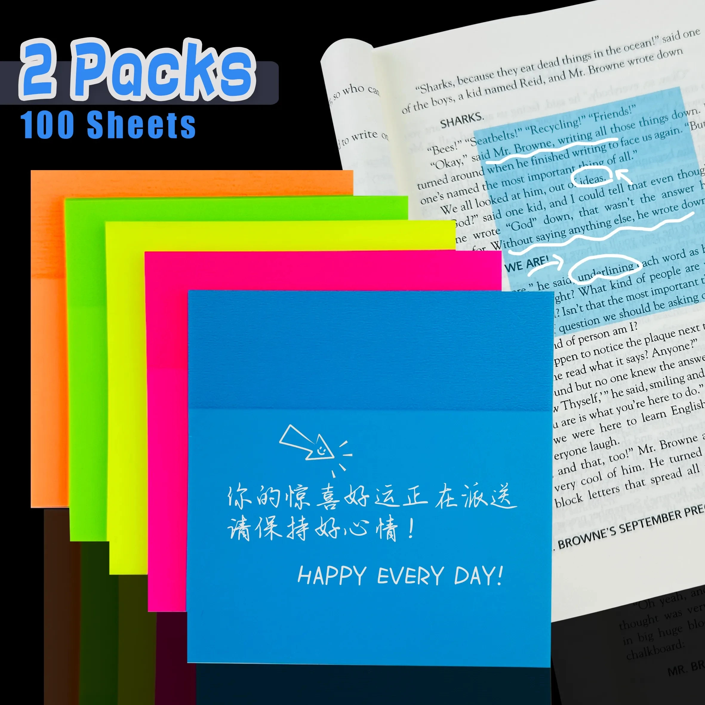 2Packs Transparente Notas Adesivos colocou-o Papel da Leitura Clara bloco de notas, blocos de notas Bonito papel de carta Escolar, material de Escritório