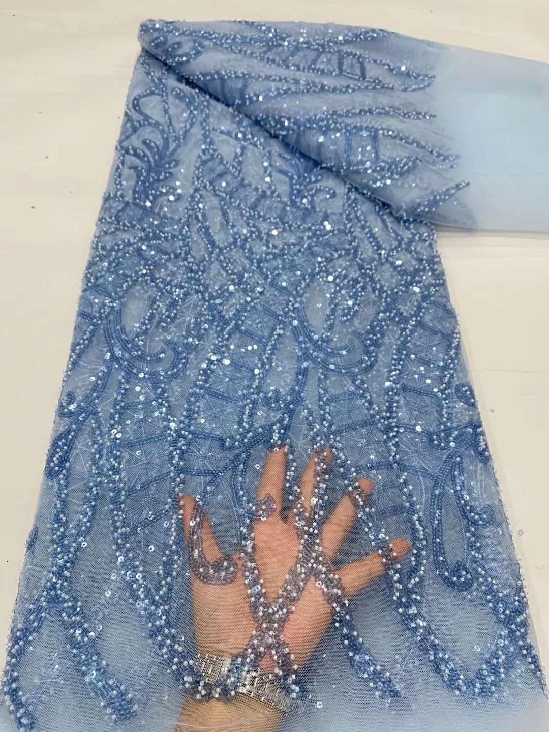 2023 Mais Recente Pesado Lantejoulas Tecido Do Laço Bordado Para O Vestido De Noiva Vestido De Noite De Luxo Francesa, Tule De Renda 5 Metros De Design