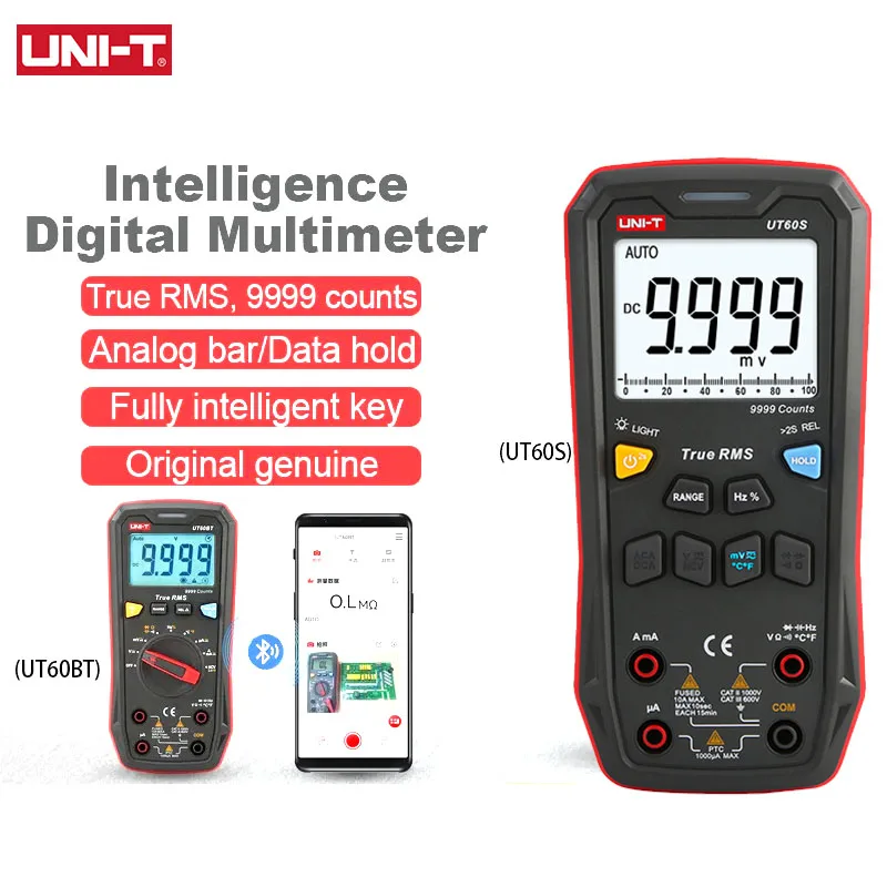 UNIDADE UT60S Multímetro Digital UT60BT Bluetooth Multímetro True RMS 1000V AC Tensão DC Amperímetro Testador de Medidor de Frequência Smart
